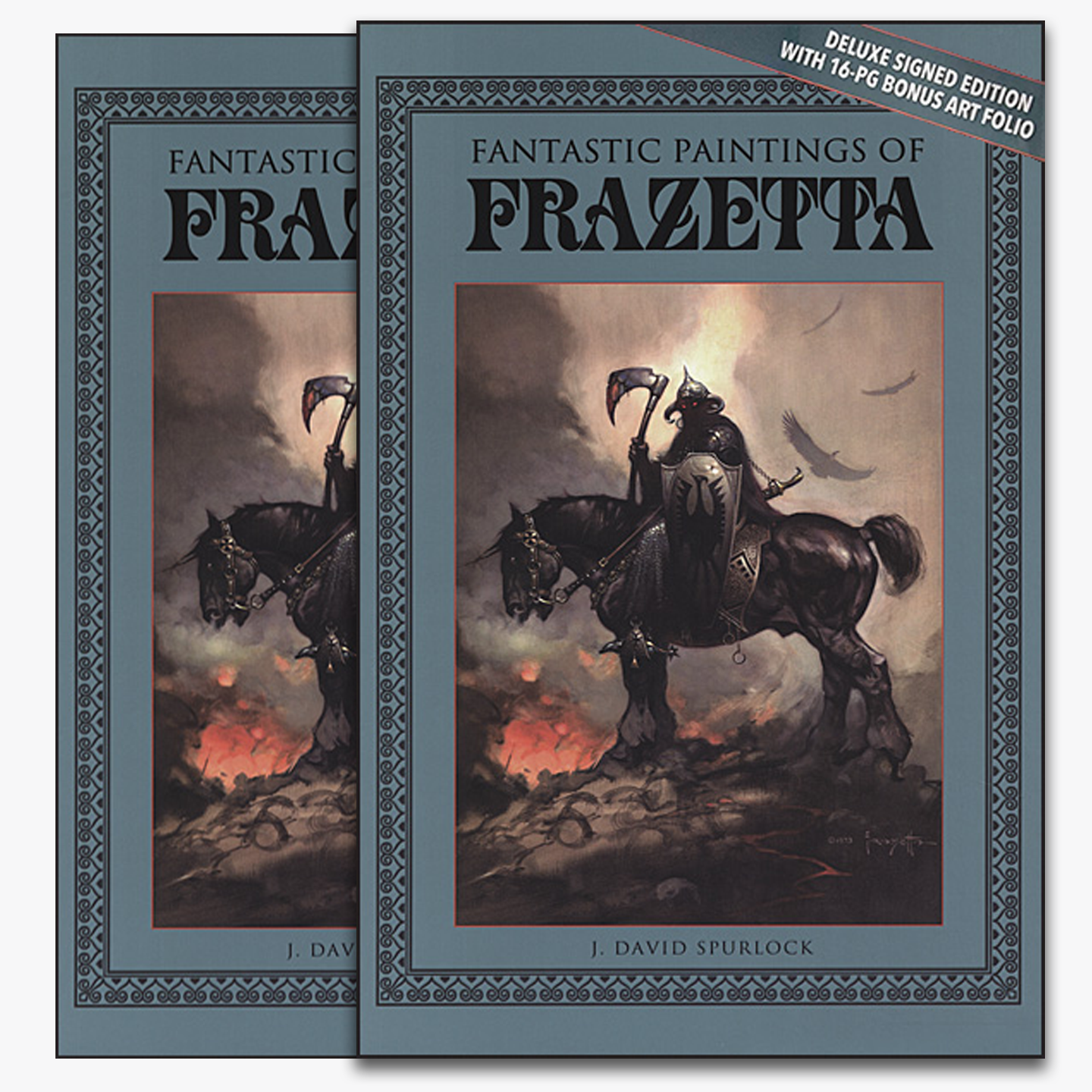 Fantastic Paintings of Frazetta – Deluxe Signed Edition with 16-Page Bonus Art Folio, featuring iconic Death Dealer artwork on the cover.