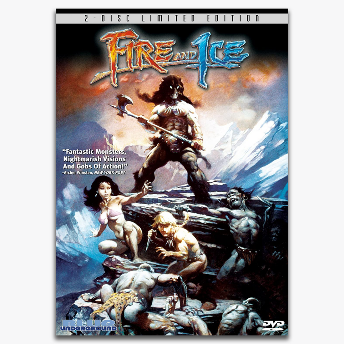 Front Cover of Fire &amp; Ice + Painting with Fire – Fantasy-Themed Artwork Showcasing Frank Frazetta’s Film and Documentary Set