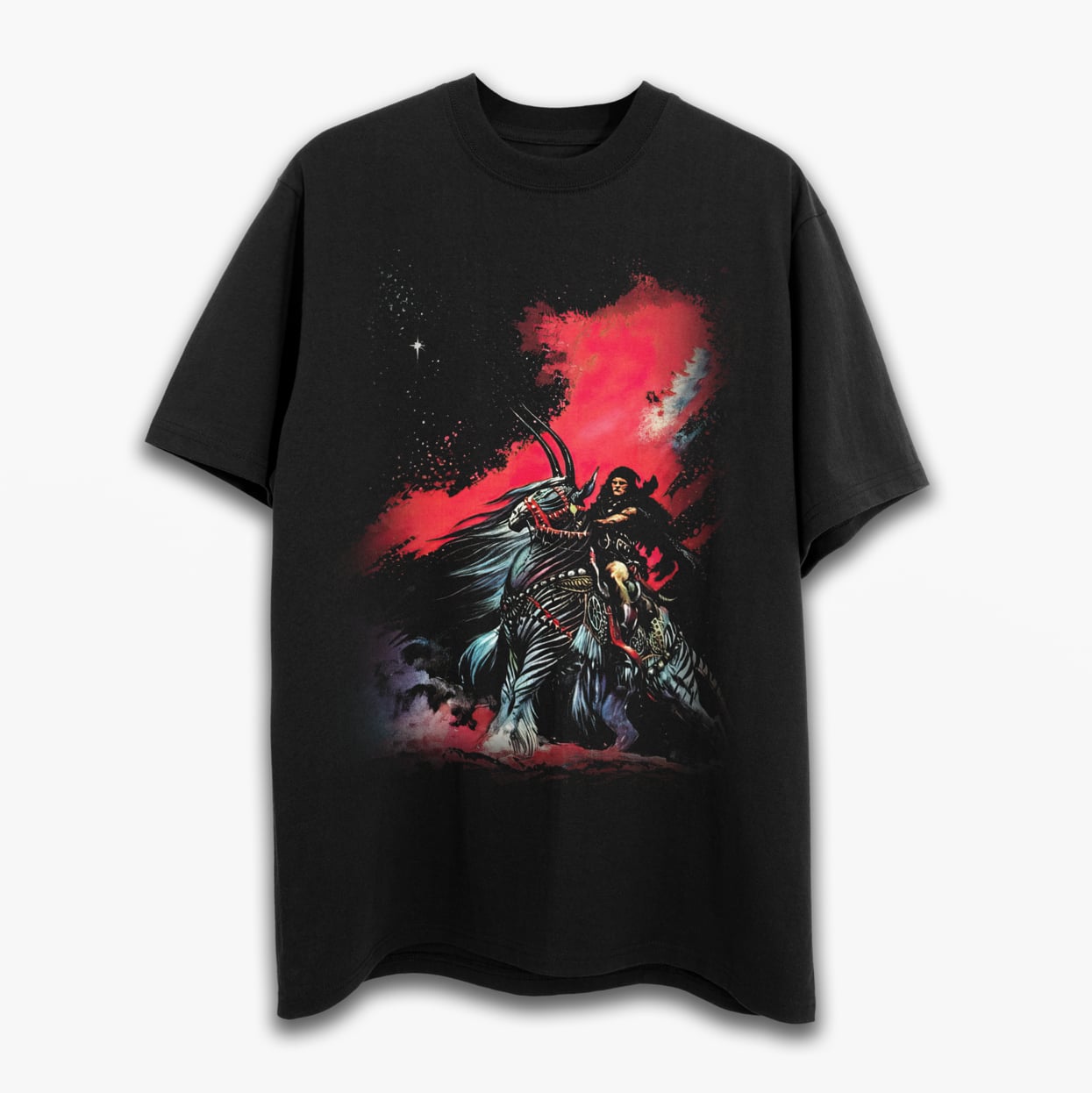 Warrior of Llarn T-Shirt – Frank Frazetta’s Iconic Fantasy Painting on Soft Cotton Tee