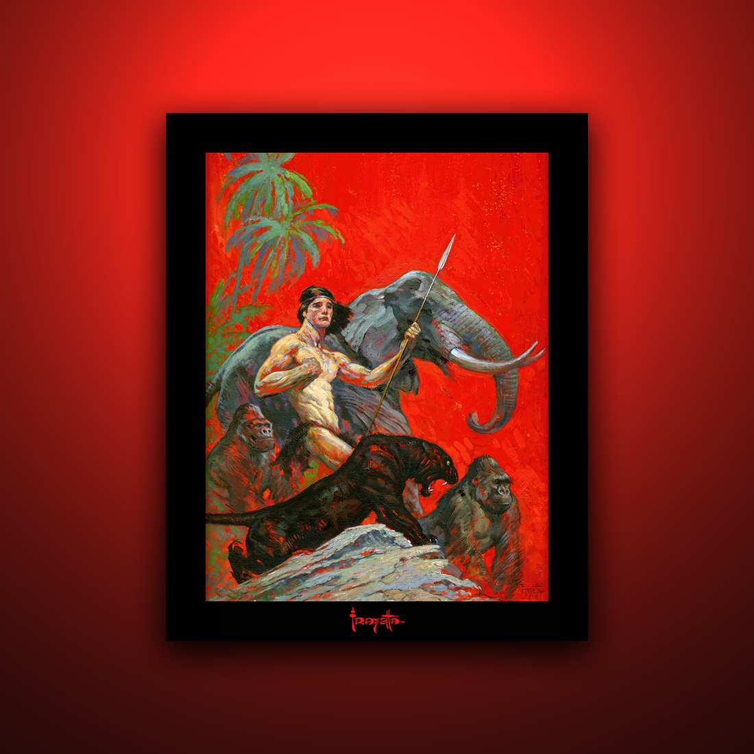 Gallery Series print of &quot;Beasts of Tarzan&quot; by Frank Frazetta, unframed, capturing the wild, dynamic scene with rich detail.