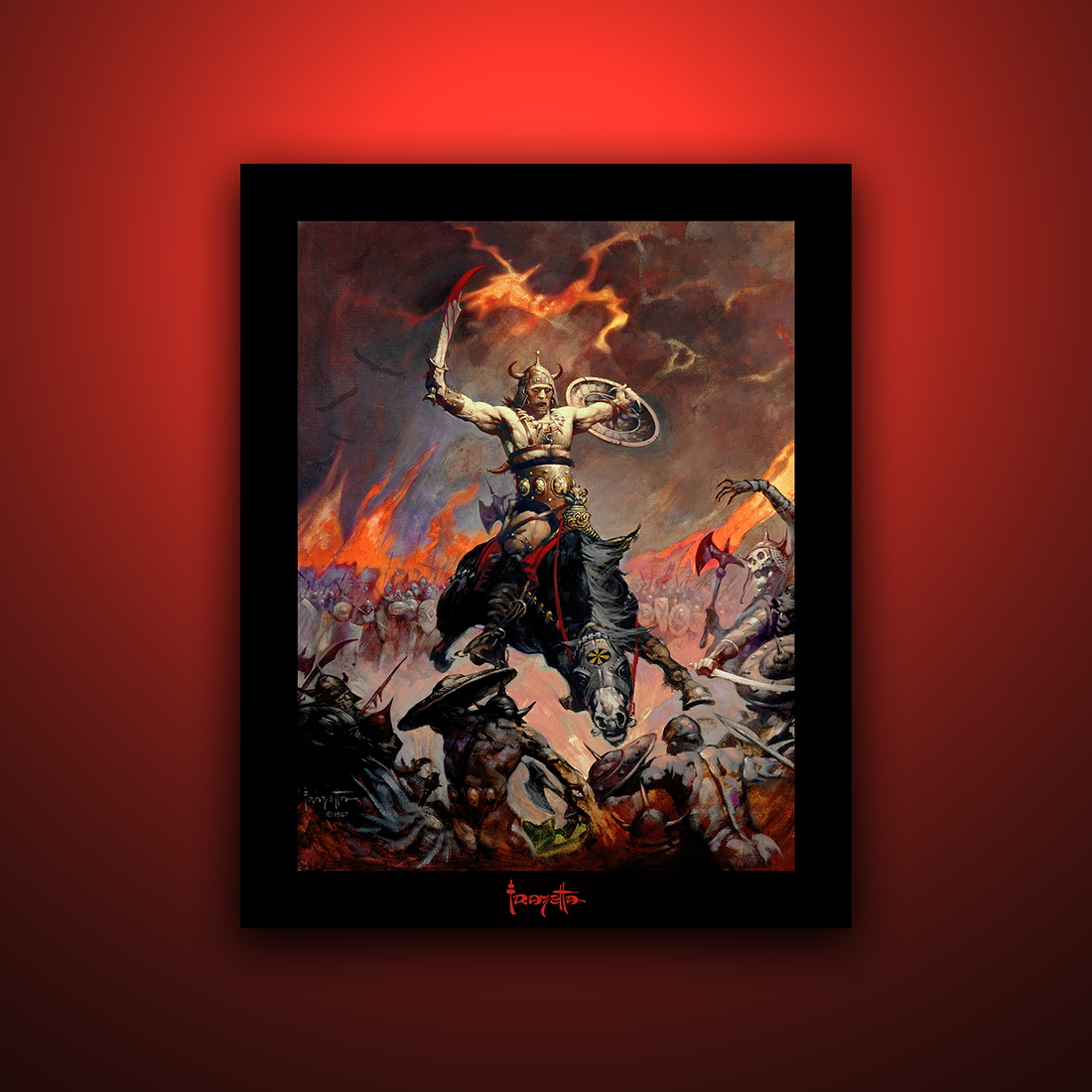 Gallery Series print of &quot;Berserker&quot; by Frank Frazetta, unframed, showcasing bold action and vivid energy.