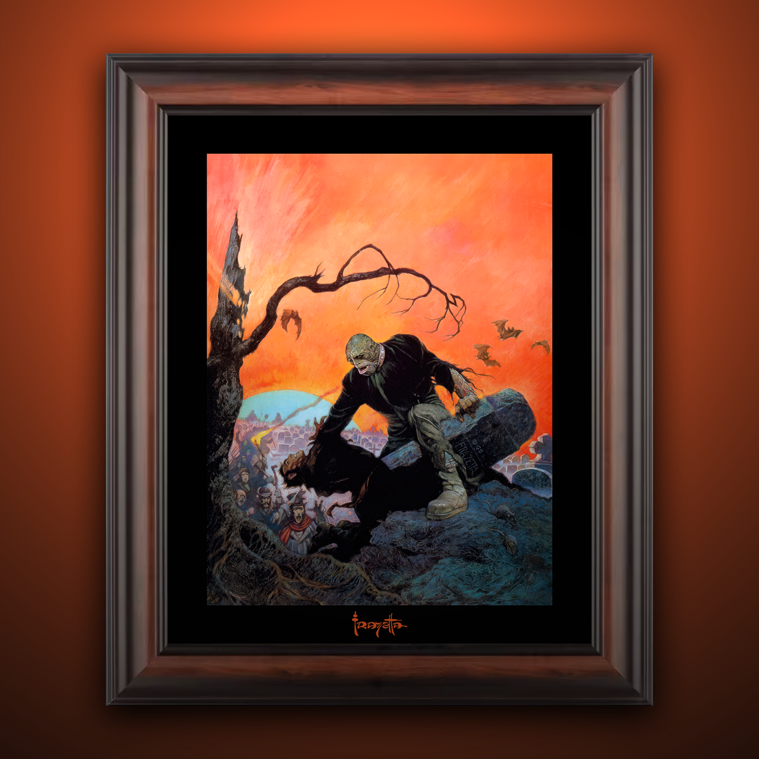 Framed Gallery Series print of &quot;Beyond the Grave&quot; by Frank Frazetta, emphasizing the haunting atmosphere with black 1.5&quot; matting.