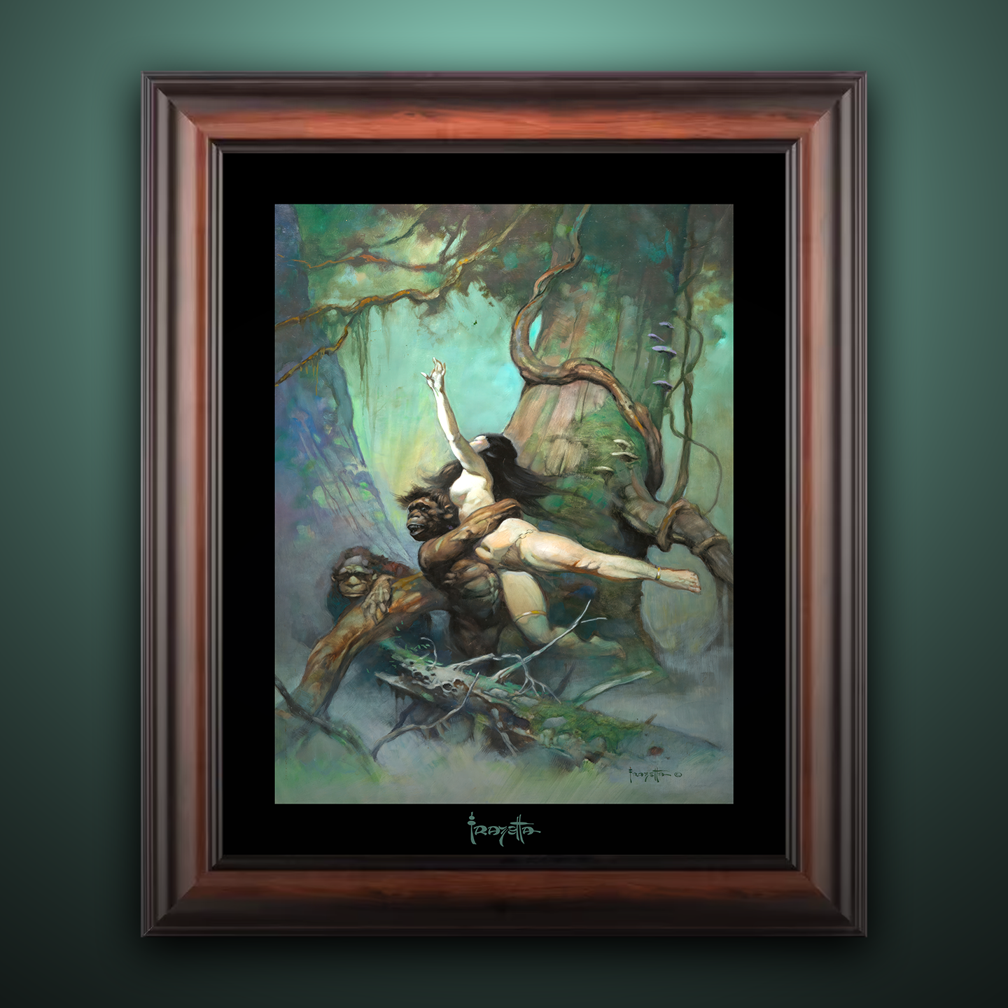 Framed Gallery Series print of &quot;Captive Princess&quot; by Frank Frazetta, showcasing the bold composition with black 1.5&quot; matting