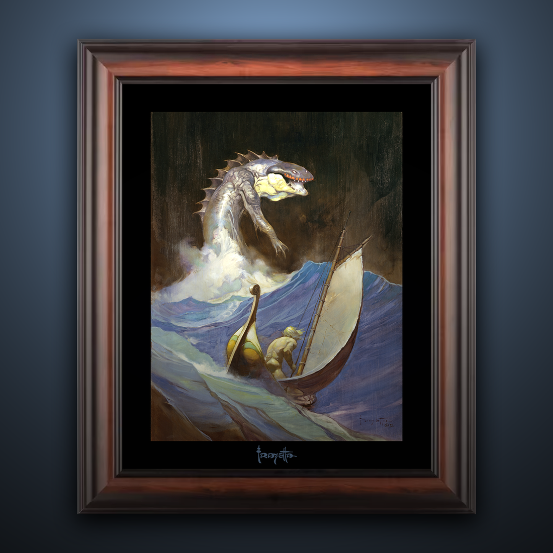 Framed Gallery Series print of &quot;Carson of Venus&quot; by Frank Frazetta, emphasizing rich colors with black 1.5&quot; matting.