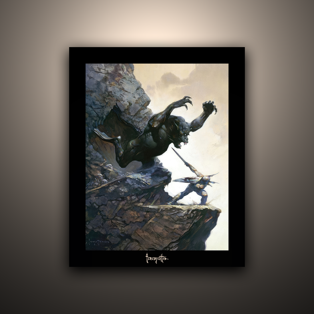 Gallery Series print of &quot;Cave Demon&quot; by Frank Frazetta, unframed, featuring dark tones and powerful details.