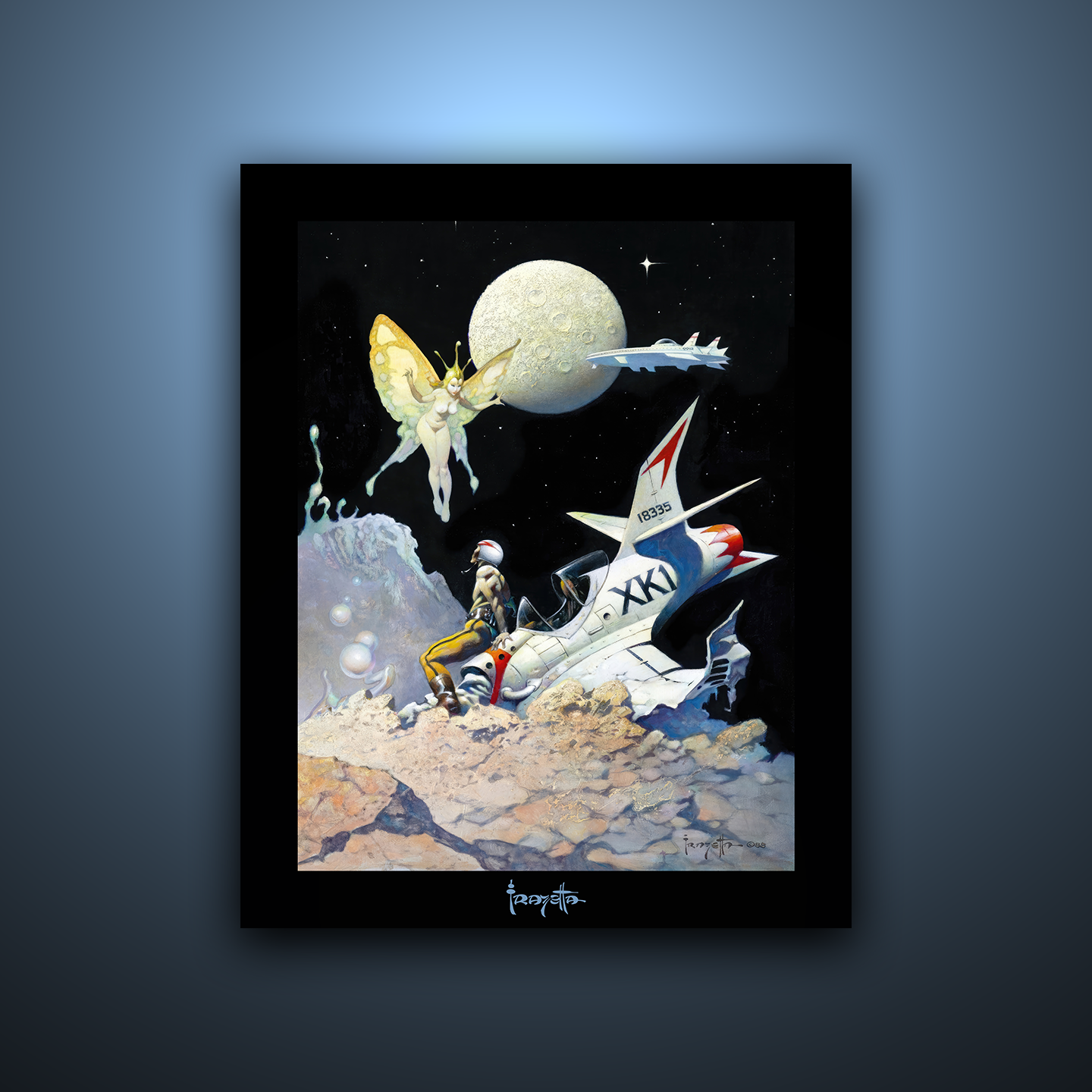 Gallery Series print of &quot;Encounter&quot; by Frank Frazetta, unframed, capturing tense action and detailed character work.