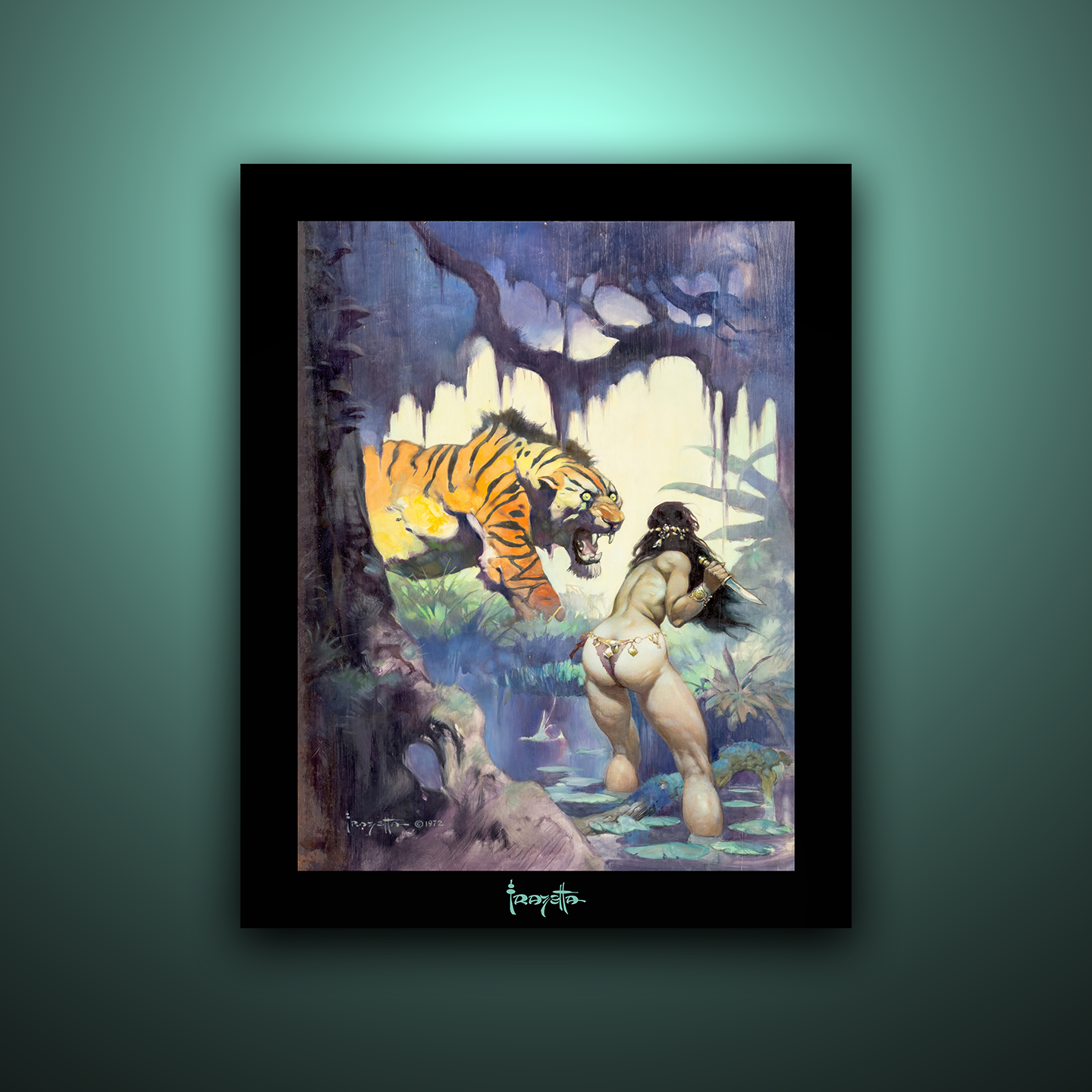 Gallery Series print of &quot;Escape on Venus&quot; by Frank Frazetta, unframed, showcasing vivid colors and dynamic poses.