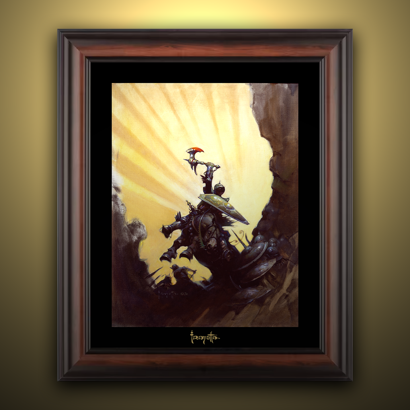 Framed Gallery Series print of &quot;Eternal Champion&quot; by Frank Frazetta, showcasing powerful composition with black 1.5&quot; matting.