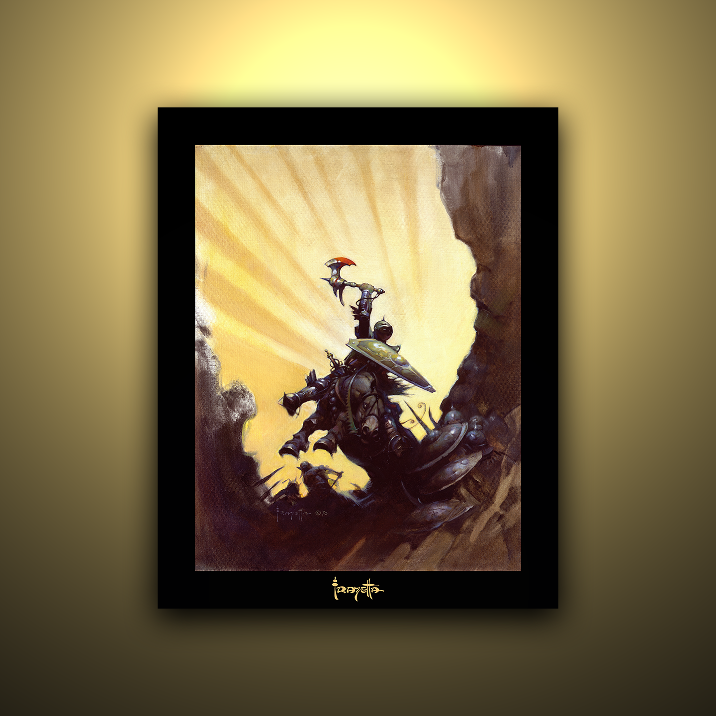 Gallery Series print of &quot;Eternal Champion&quot; by Frank Frazetta, unframed, highlighting fierce action and intense emotion.