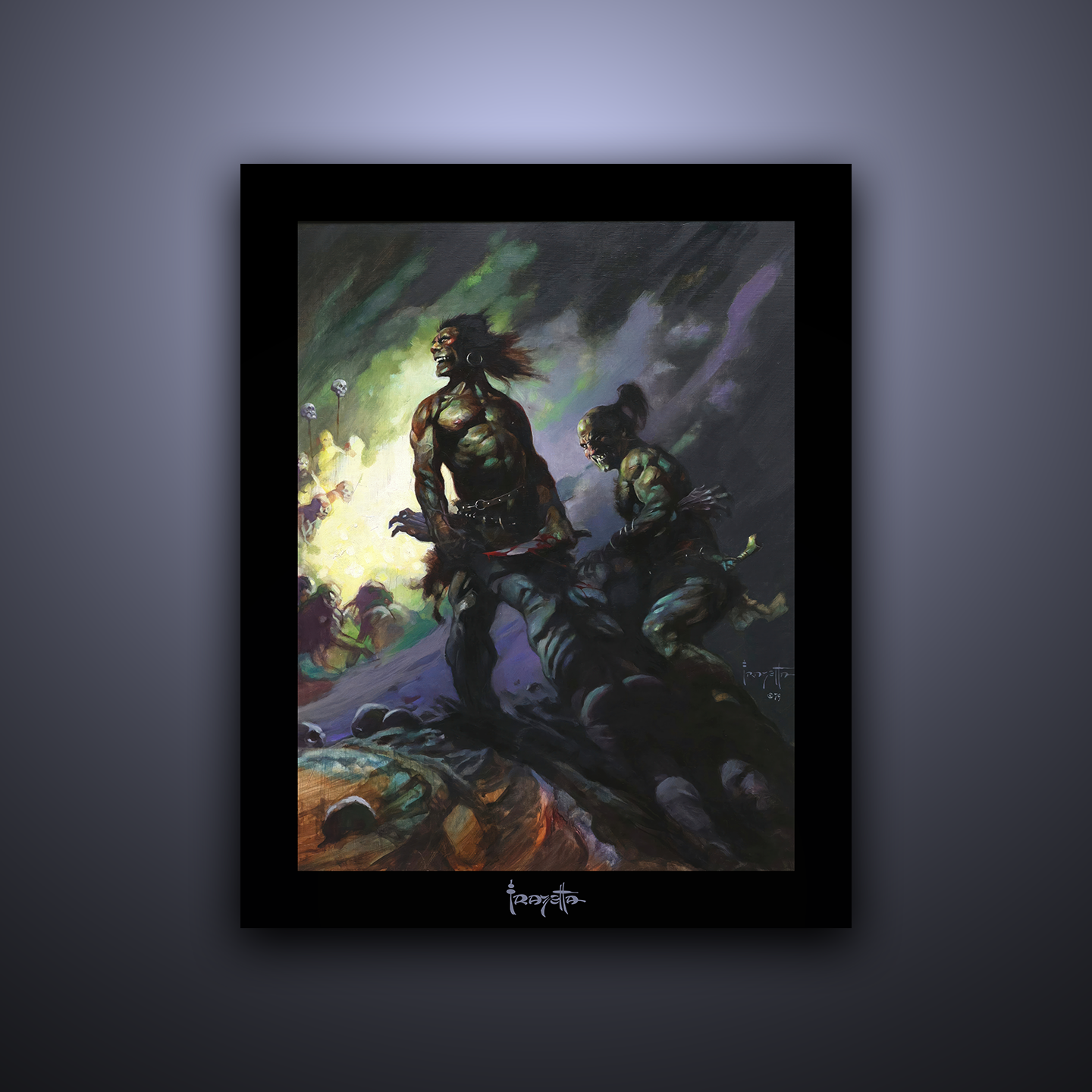 Gallery Series print of &quot;Flesh Eaters&quot; by Frank Frazetta, unframed, highlighting intense action and dramatic poses.