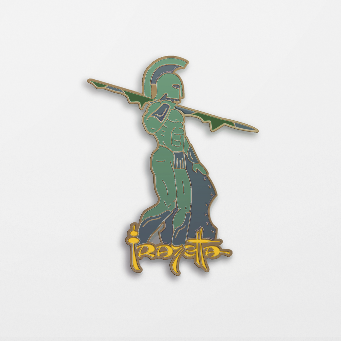 Frazetta Atlantis enamel pin featuring a stylized warrior design with an antique bronze finish, inspired by Frank Frazetta’s legendary fantasy artwork