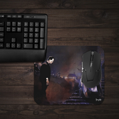 Creatures of the Night mousepad in a dark fantasy-themed workstation