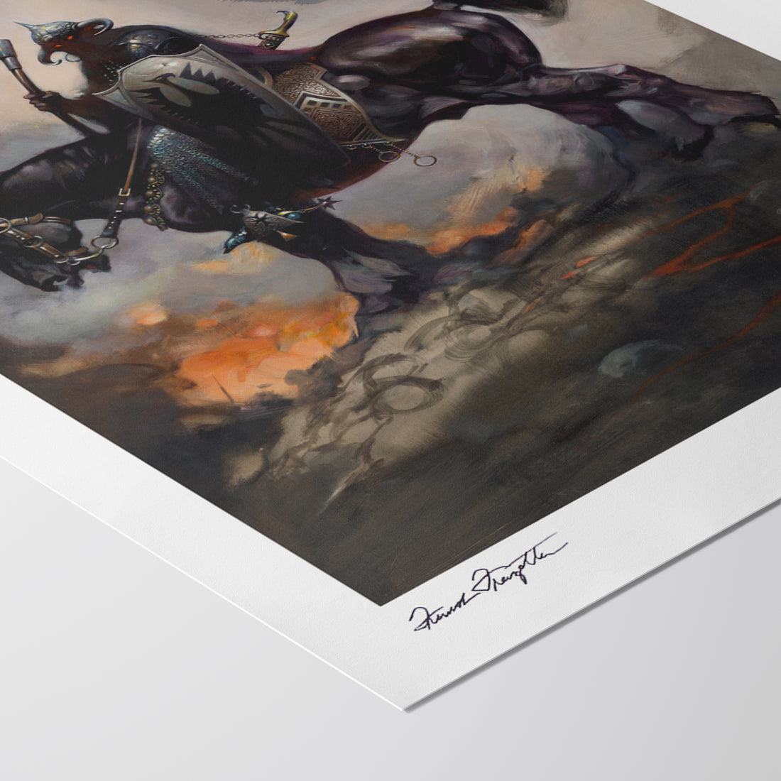 Detailed View of Death Dealer Giclée – High-Resolution Print Capturing the Rich Colors and Textures of Frazetta’s Painting