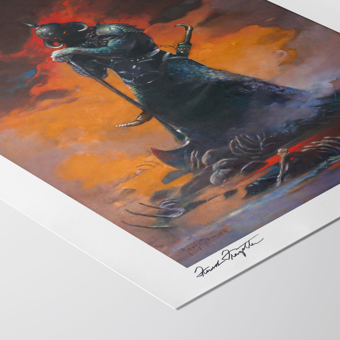 Detailed View of Death Dealer III Revised Giclée – High-Resolution Print Capturing the Rich Colors and Textures of Frazetta’s Painting