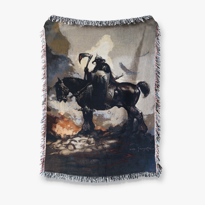 Frazetta’s Death Dealer Jacquard Woven Blanket – Fantasy Art Tapestry Featuring Frank Frazetta’s Iconic Painting