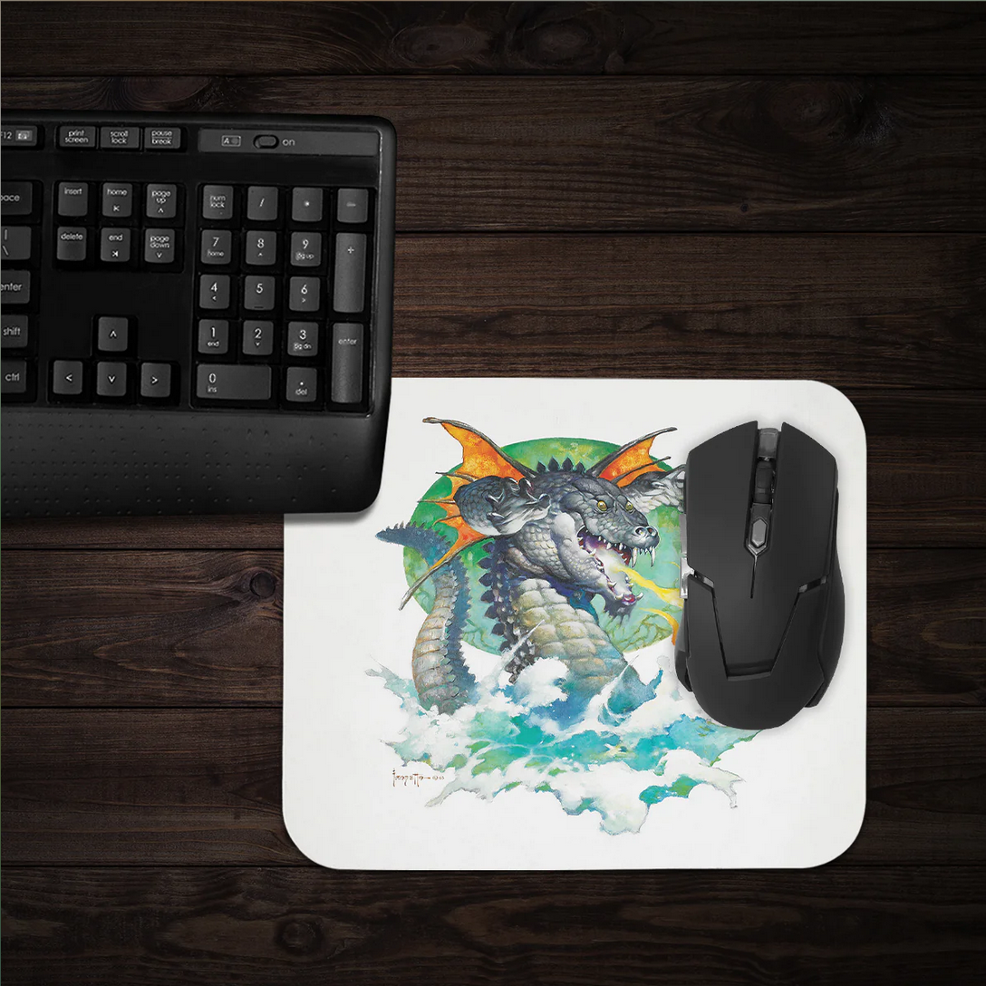 Flying Alligator mousepad on a gaming desk, adding a fantasy touch to the workspace