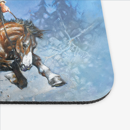 Close-up of the Headless Horseman mousepad, showcasing its smooth fabric and non-slip base