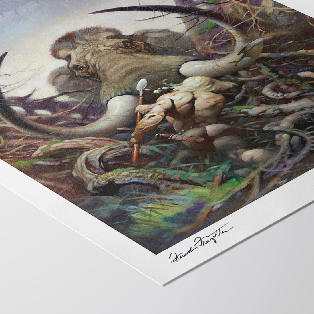 Detailed View of Mammoth Giclée – High-Resolution Print Capturing the Rich Colors and Textures of Frazetta’s Painting