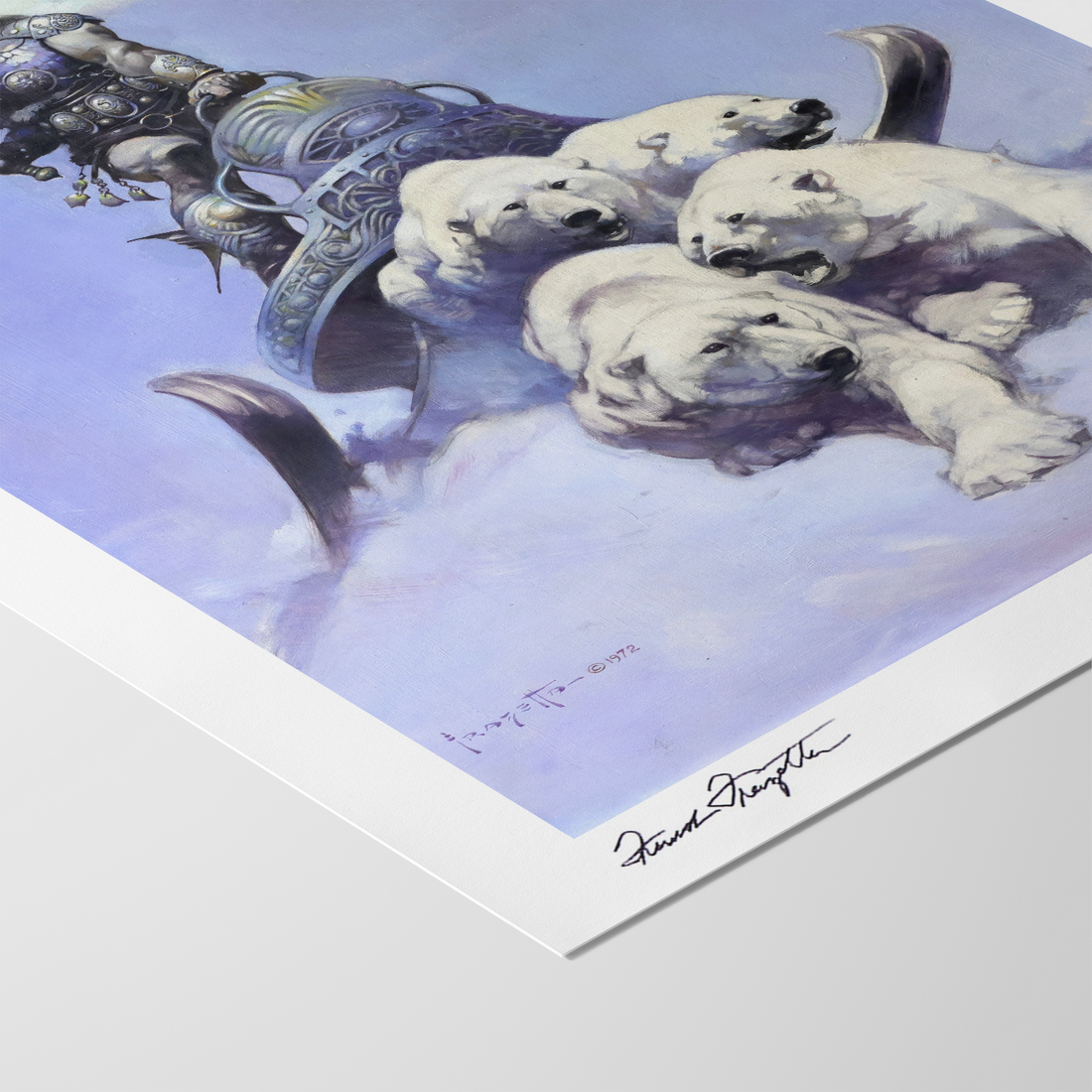 Detailed View of Silver Warrior Giclée – High-Resolution Print Capturing the Rich Colors and Textures of Frazetta’s Painting