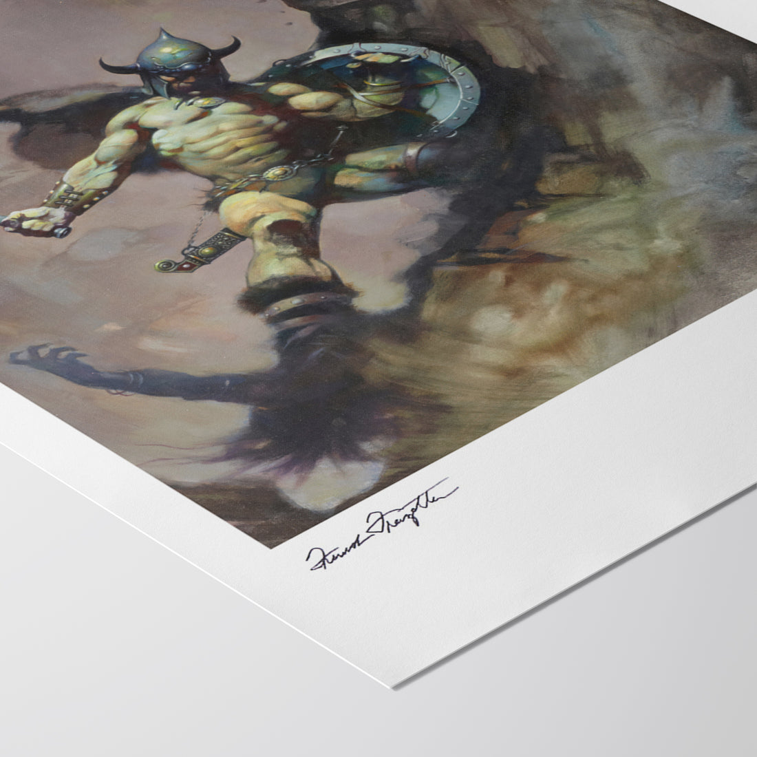 Detailed View of Warrior with Ball and Chain Giclée – High-Resolution Print Capturing the Rich Colors and Textures of Frazetta’s Painting