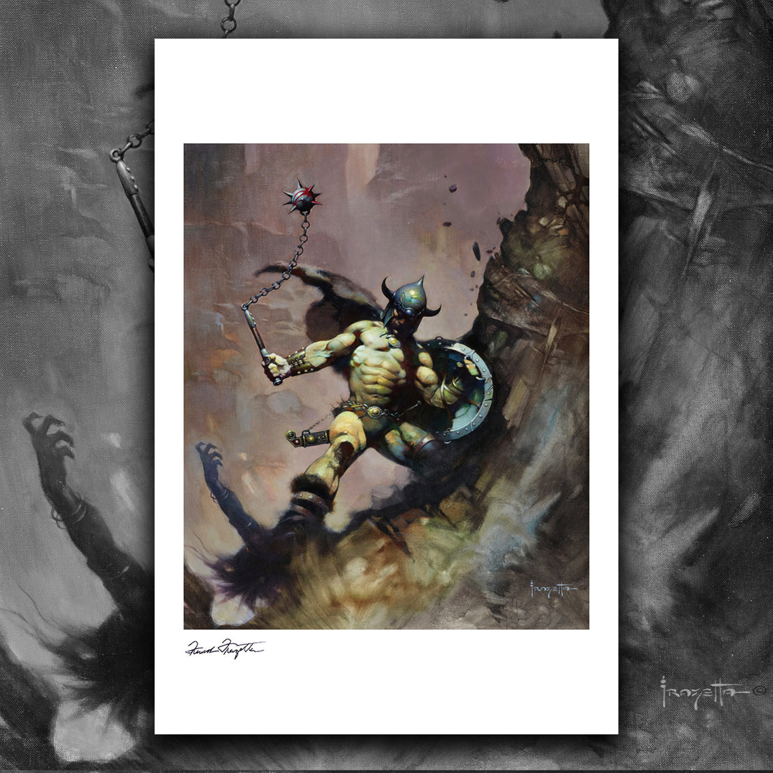 Warrior with Ball and Chain Giclée – Premium Museum-Quality Print Featuring Frank Frazetta’s Iconic Artwork