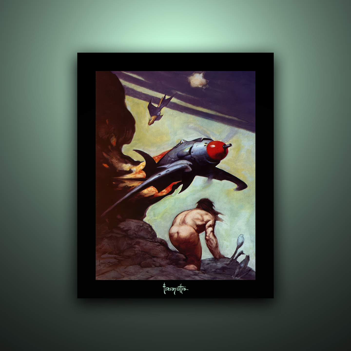 Gallery Series print of &quot;God from the Sky&quot; by Frank Frazetta, unframed, showcasing celestial themes and dynamic details.