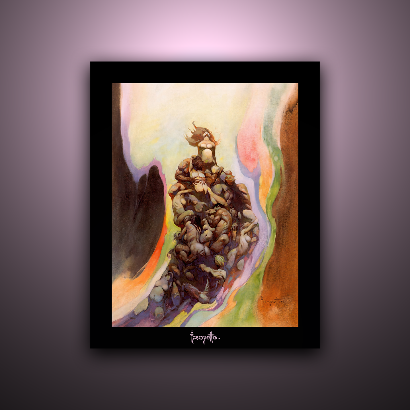 Gallery Series print of &quot;Godmakers&quot; by Frank Frazetta, unframed, showcasing otherworldly creatures and intricate action.