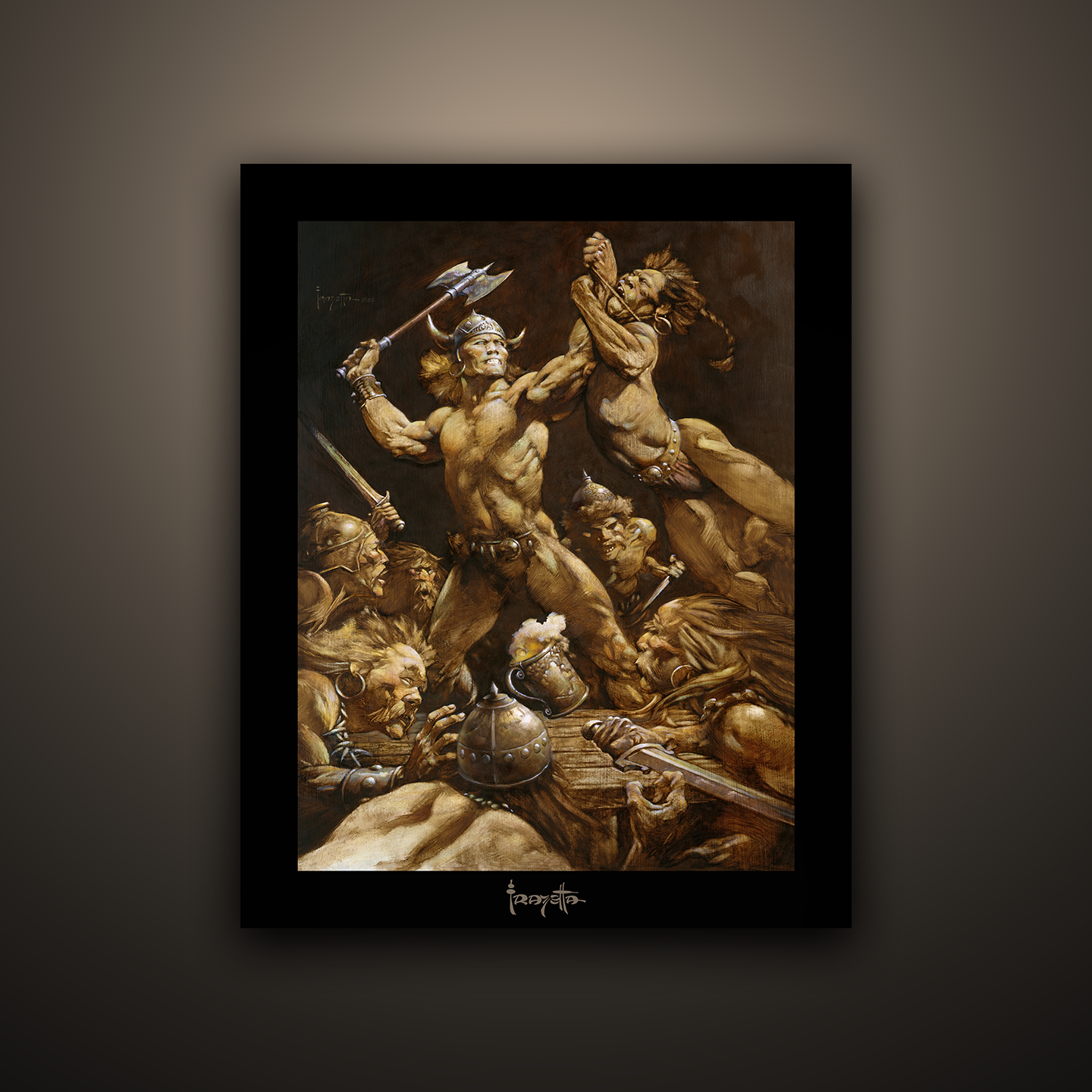 Gallery Series print of &quot;The Disagreement&quot; by Frank Frazetta, unframed, capturing dramatic confrontation.