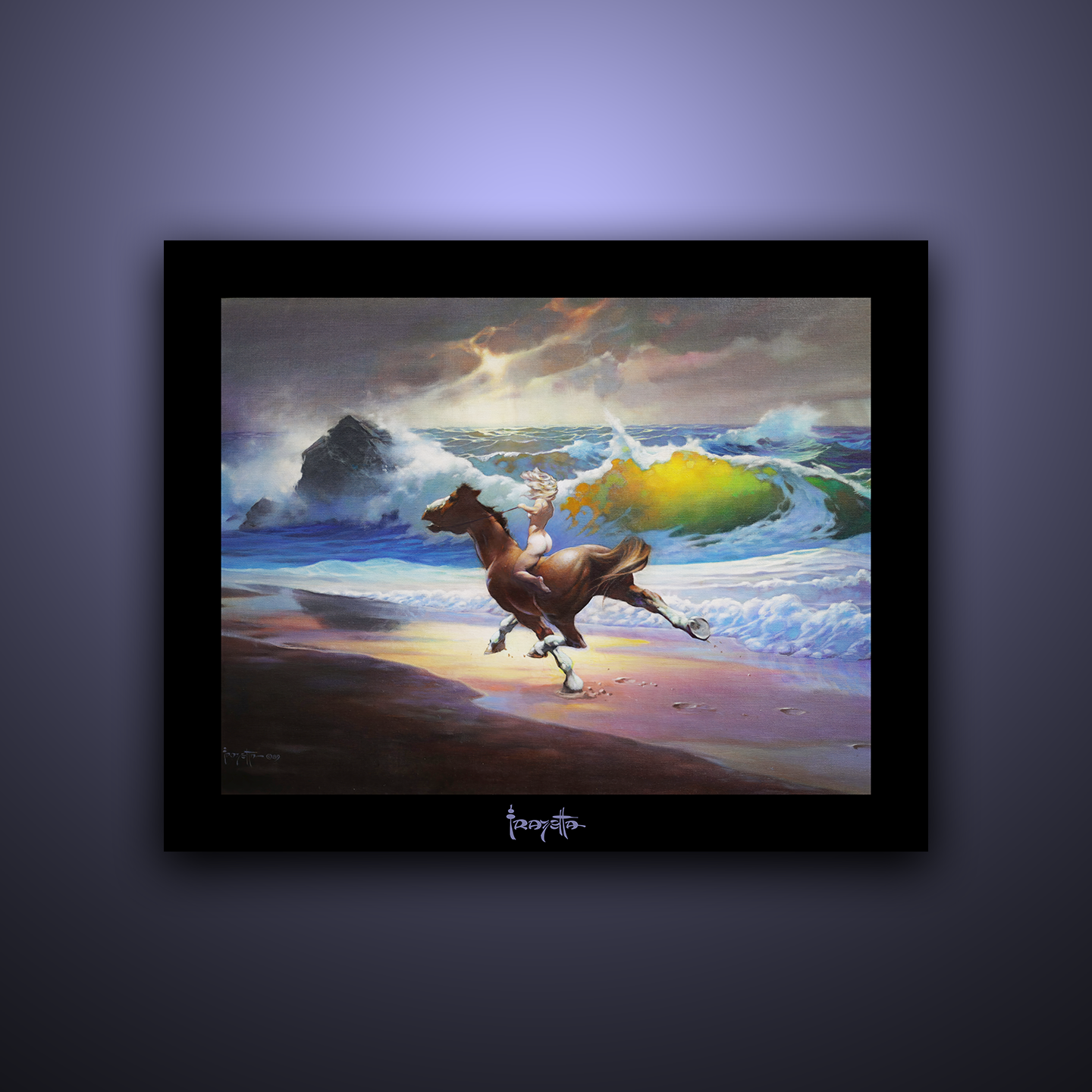 Gallery Series print of &quot;Wild Ride&quot; by Frank Frazetta, unframed, showcasing thrilling action and vivid colors.