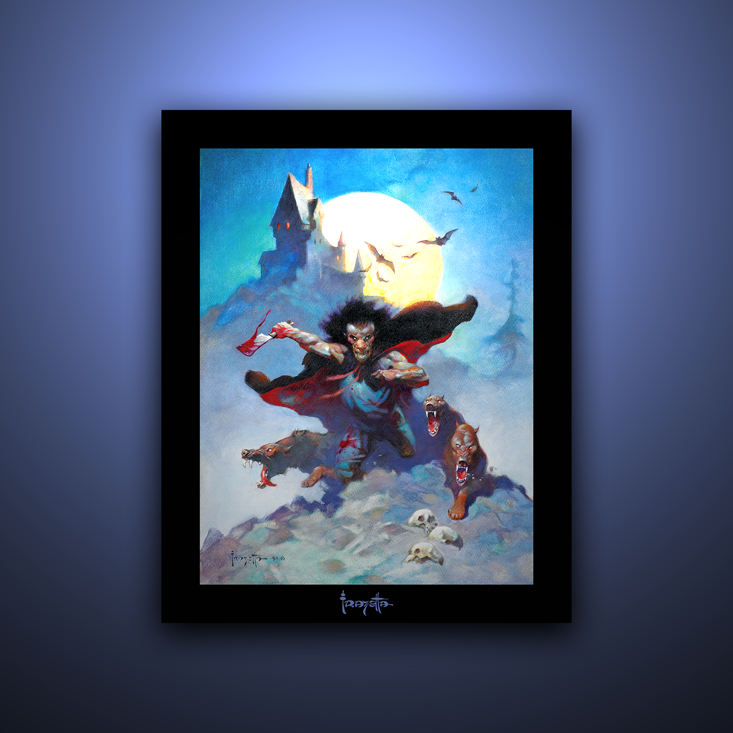 Gallery Series print of &quot;Wolves Night&quot; by Frank Frazetta, unframed, showcasing eerie and dark fantasy themes.